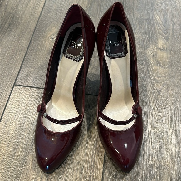 Christian Dior Authentic Cherry Red Burgundy Botton Mary Jane Heels Size 38.5 - Picture 1 of 6